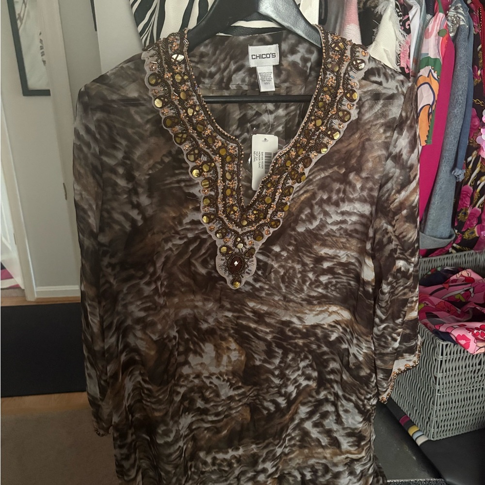 Chico's Brown Embellished Women's Top